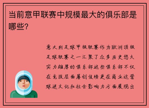 当前意甲联赛中规模最大的俱乐部是哪些？